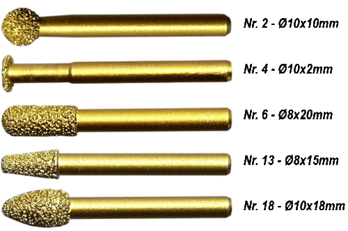 Diamantslijpstiften voor marmer, 6 mm schacht voor rechte slijpmachines